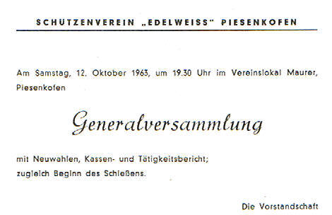 1963 Einladung zur Generalversammlung